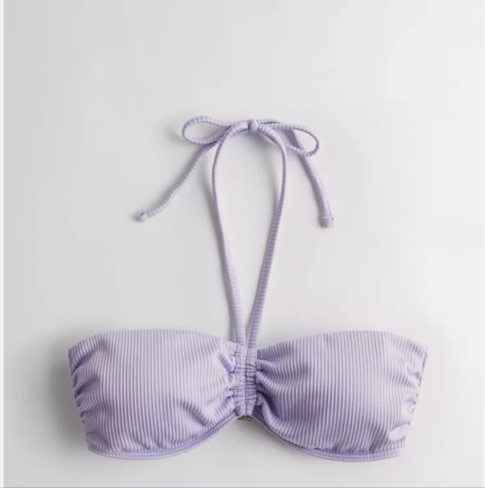 Hollister Ribbed Halter Bandeau Bikini Top | Lilac | Size M